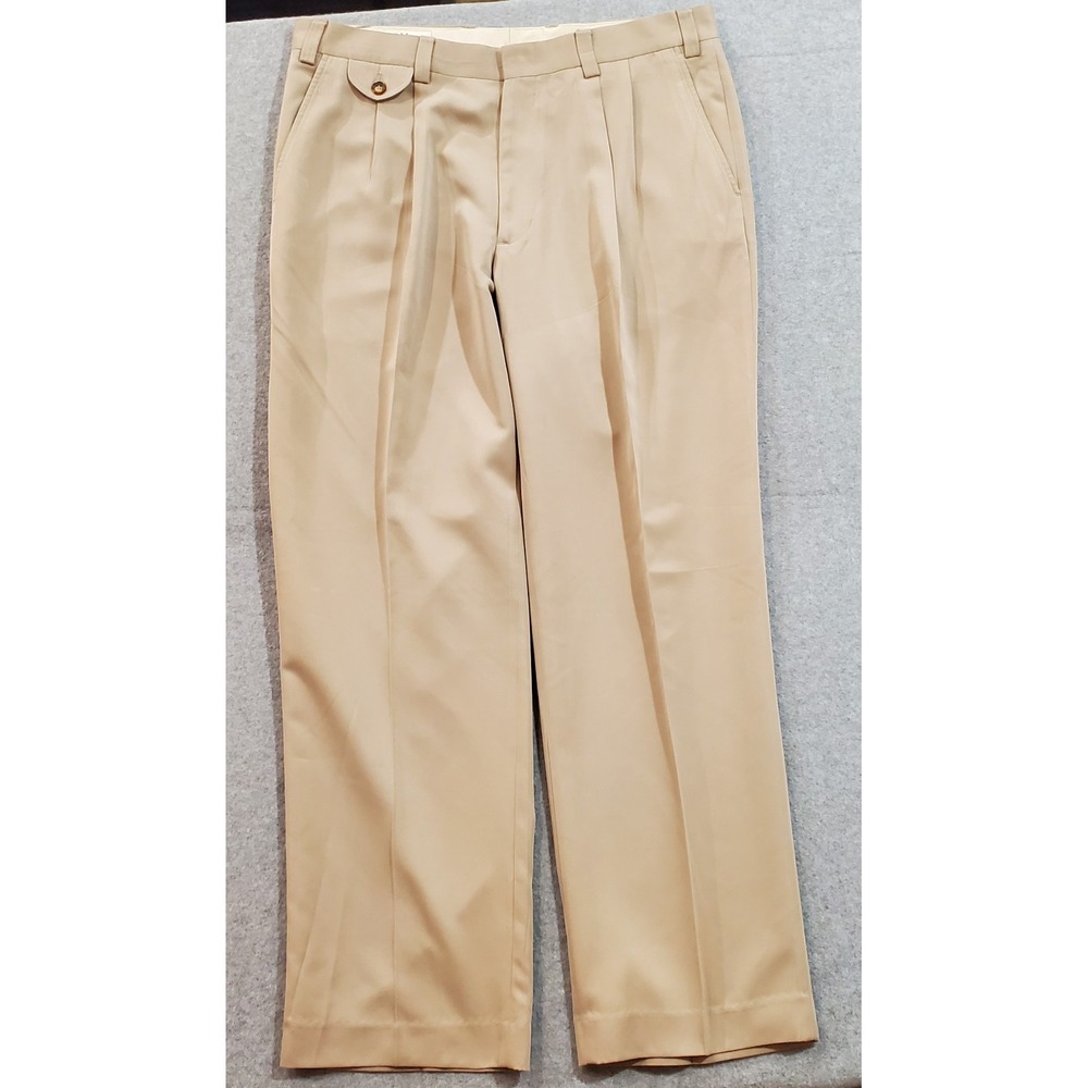 Orvis Men's Beige Khaki Pants,‎ Size 38, Pleated Front, 100% Polyester